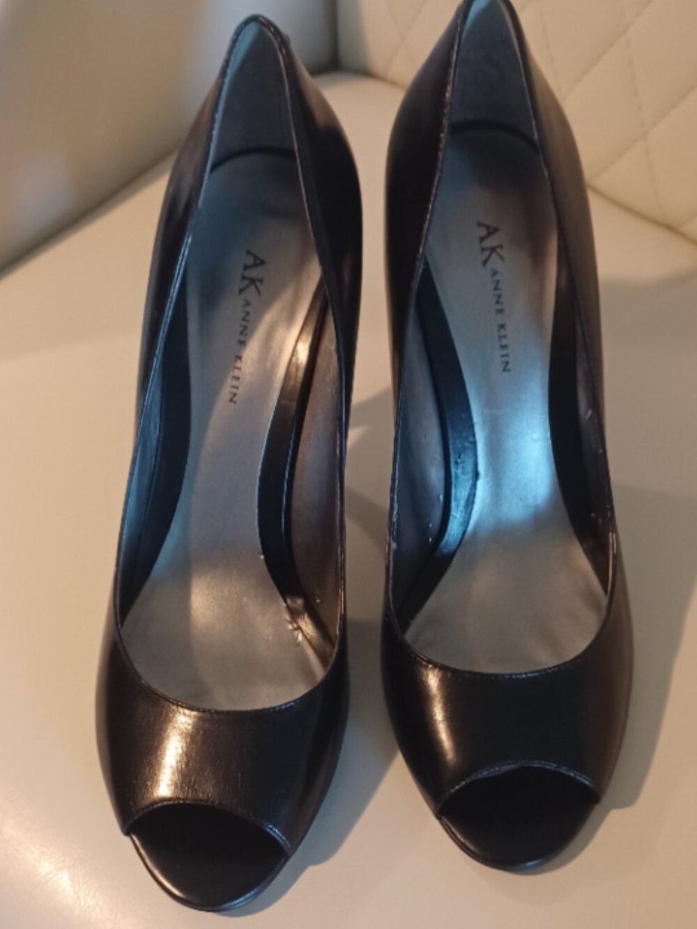 Anne Klein Leather Upper Black Open Toe Stilettos Heels 8.5M